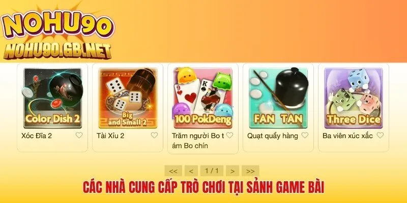 Các sảnh cược game bài đổi thưởng tại website NOHU90
