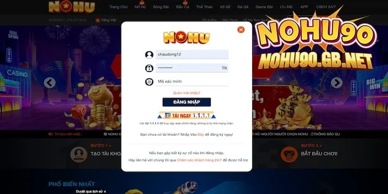 Đăng nhập tại Nohu90 thực hiện rút tiền