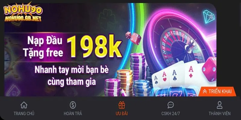 Khuyến mãi hot nhất tháng từ Nohu90 tặng tiền nạp lên đến 100% tiền gửi ban đầu